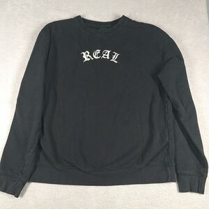 Real Skateboards Embroidered Black Crew Neck Sweatshirt Large Skater Grunge Y2K